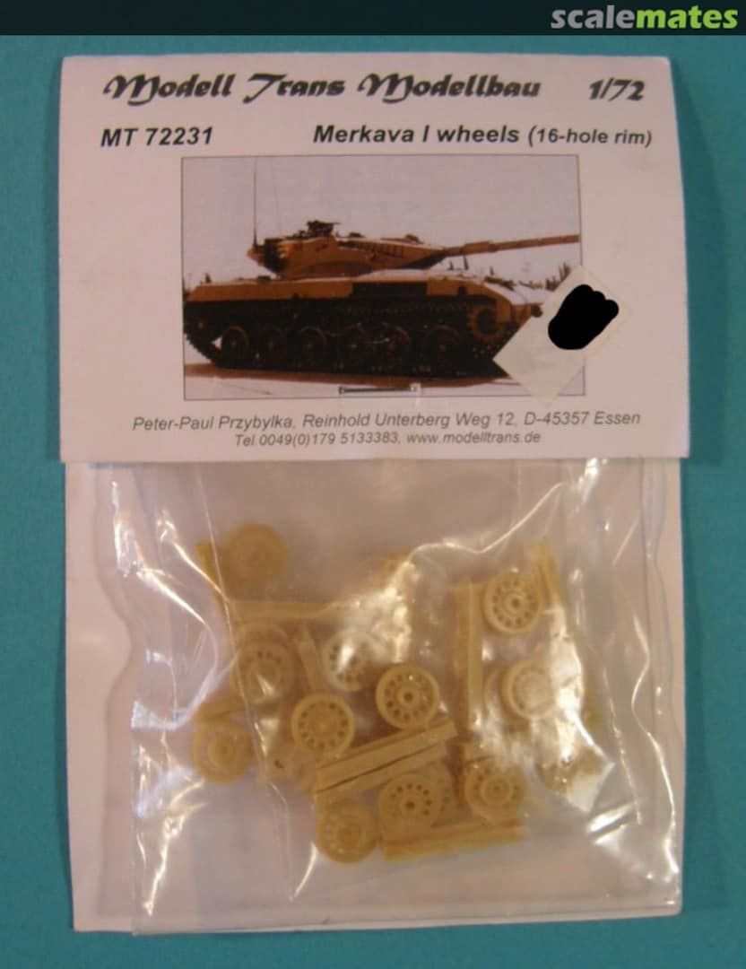 Boxart Merkava I wheels 18-hole rim MT72231 Modell Trans Modellbau Boxart Merkava I wheels 18-hole rim MT72231 Modell Trans Modellbau