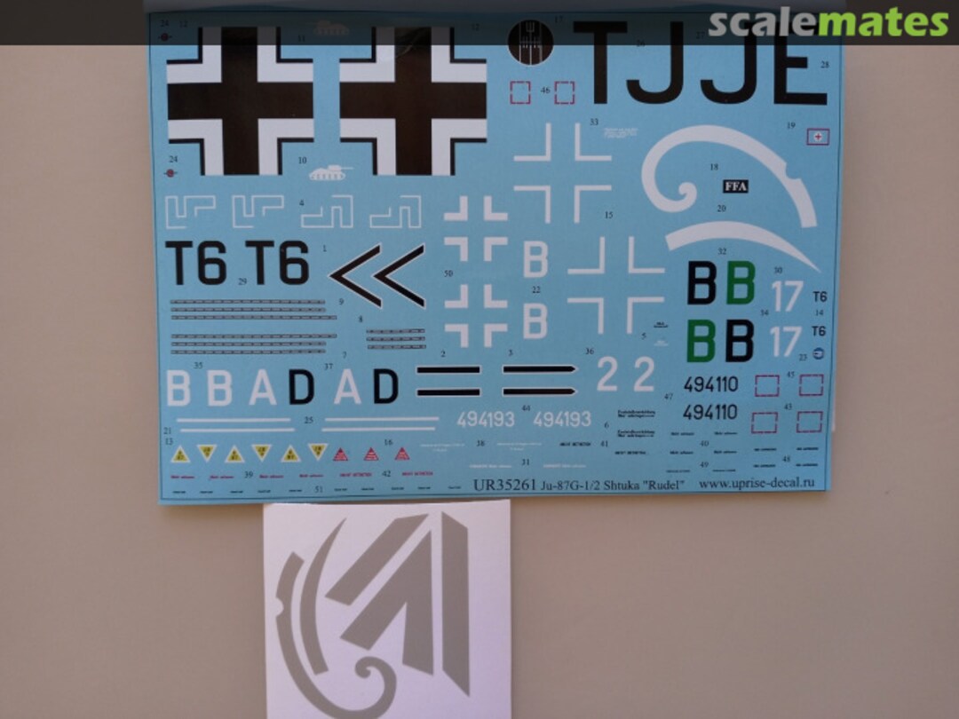 Contents Ju-87G-1/2 Hans Ulrich Rudel with stencils, for Border kit, FFA (removable film) UR35261 UpRise Decal Contents Ju-87G-1/2 Hans Ulrich Rudel with stencils, for Border kit, FFA (removable film) UR35261 UpRise Decal