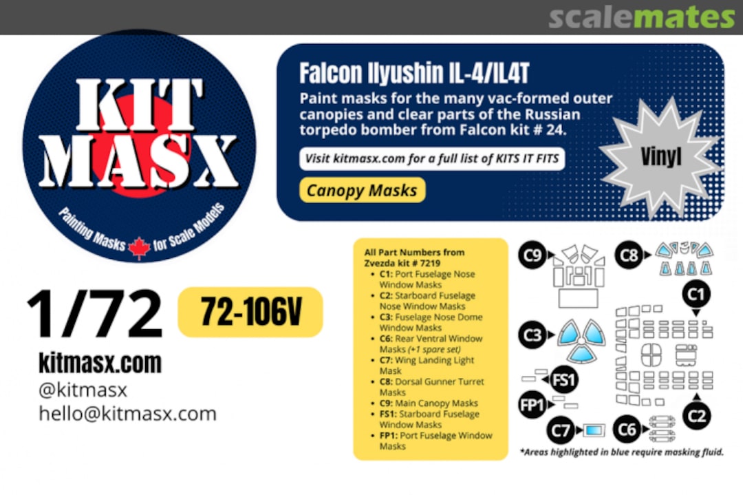 Boxart Ilyushin IL-4/IL-4T, canopy masks 72-106V Kit Masx Boxart Ilyushin IL-4/IL-4T, canopy masks 72-106V Kit Masx