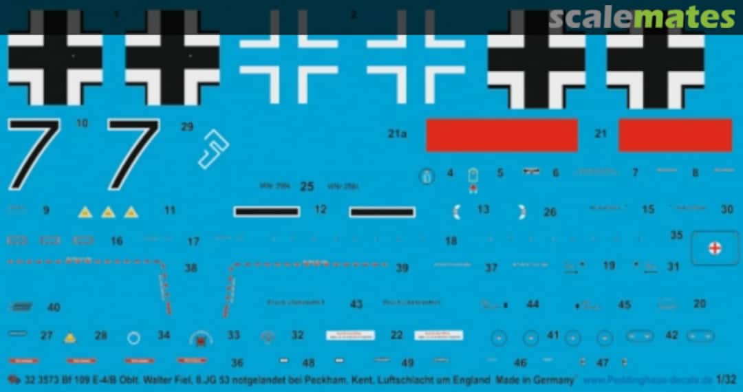 Boxart Bf 109-E-4/B Oblt. Walter Fiel, 8/JG 53 32 3573 Peddinghaus-Decals Boxart Bf 109-E-4/B Oblt. Walter Fiel, 8/JG 53 32 3573 Peddinghaus-Decals