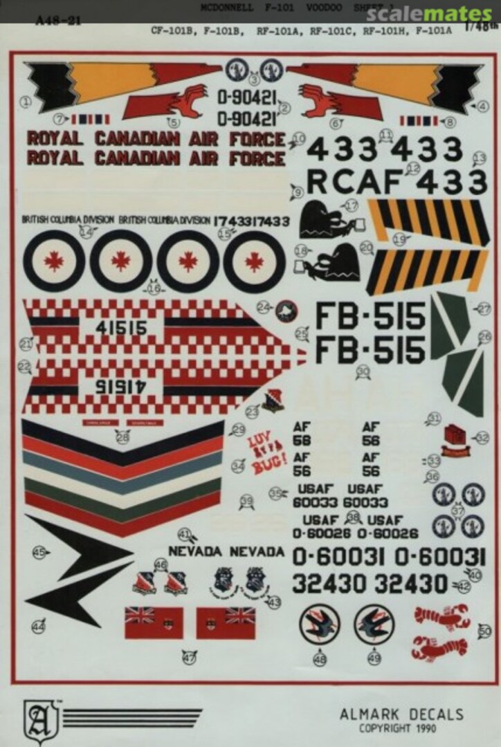 Boxart McDonnell F-101 Voodoo, Sheet 1 A48-21 Almark Decals Boxart McDonnell F-101 Voodoo, Sheet 1 A48-21 Almark Decals