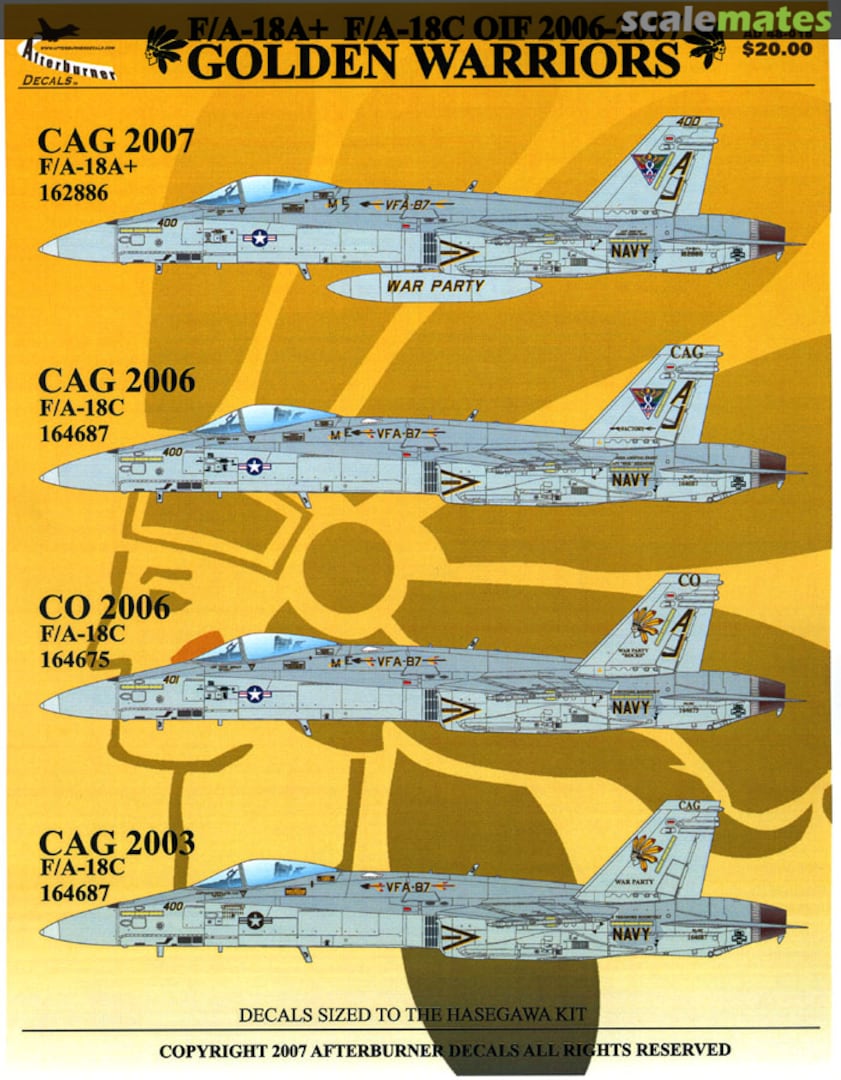 Boxart F-18A+ F-18C Hornet VFA-87 Golden Warriors OIF 2006-7 48-018 Afterburner Decals Boxart F-18A+ F-18C Hornet VFA-87 Golden Warriors OIF 2006-7 48-018 Afterburner Decals