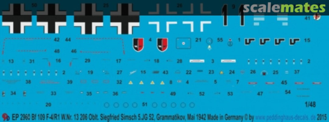 Boxart Bf 109 F-4/R1 Oblt. Siegfried Simsch, 5. JG 52, Grammatikov, Mai 1942 EP 2960 Peddinghaus-Decals Boxart Bf 109 F-4/R1 Oblt. Siegfried Simsch, 5. JG 52, Grammatikov, Mai 1942 EP 2960 Peddinghaus-Decals