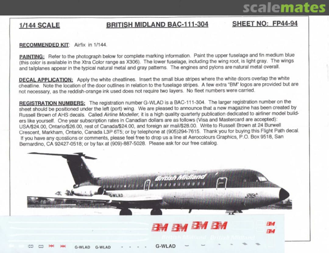 Boxart British Midland BAC-111-304 FP44-094 Flightpath Decals