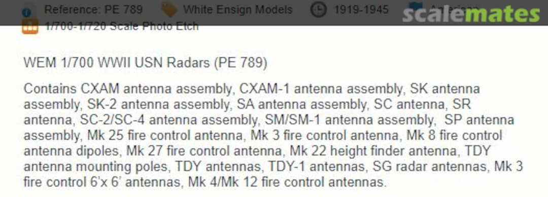 Contents USN WW2 Radars PE 789 White Ensign Models