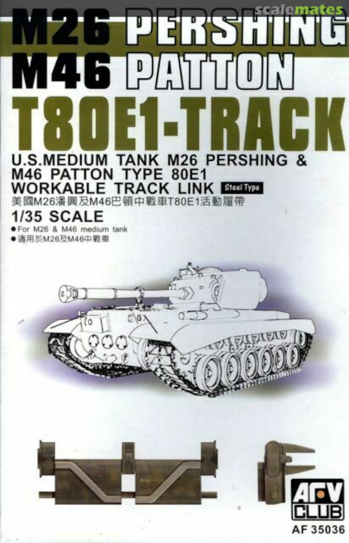 Boxart T80E1 Workable Track for M26 Pershing/M46 Patton Medium Tank AF35036 AFV Club Boxart T80E1 Workable Track for M26 Pershing/M46 Patton Medium Tank AF35036 AFV Club