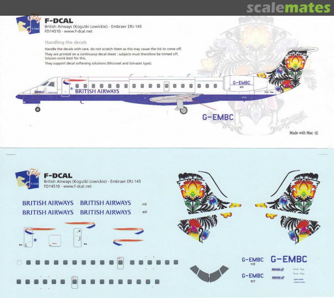 Boxart British Airways (Kogutki Lowickie) Embraer ERJ-145 FD14510 F-DCAL