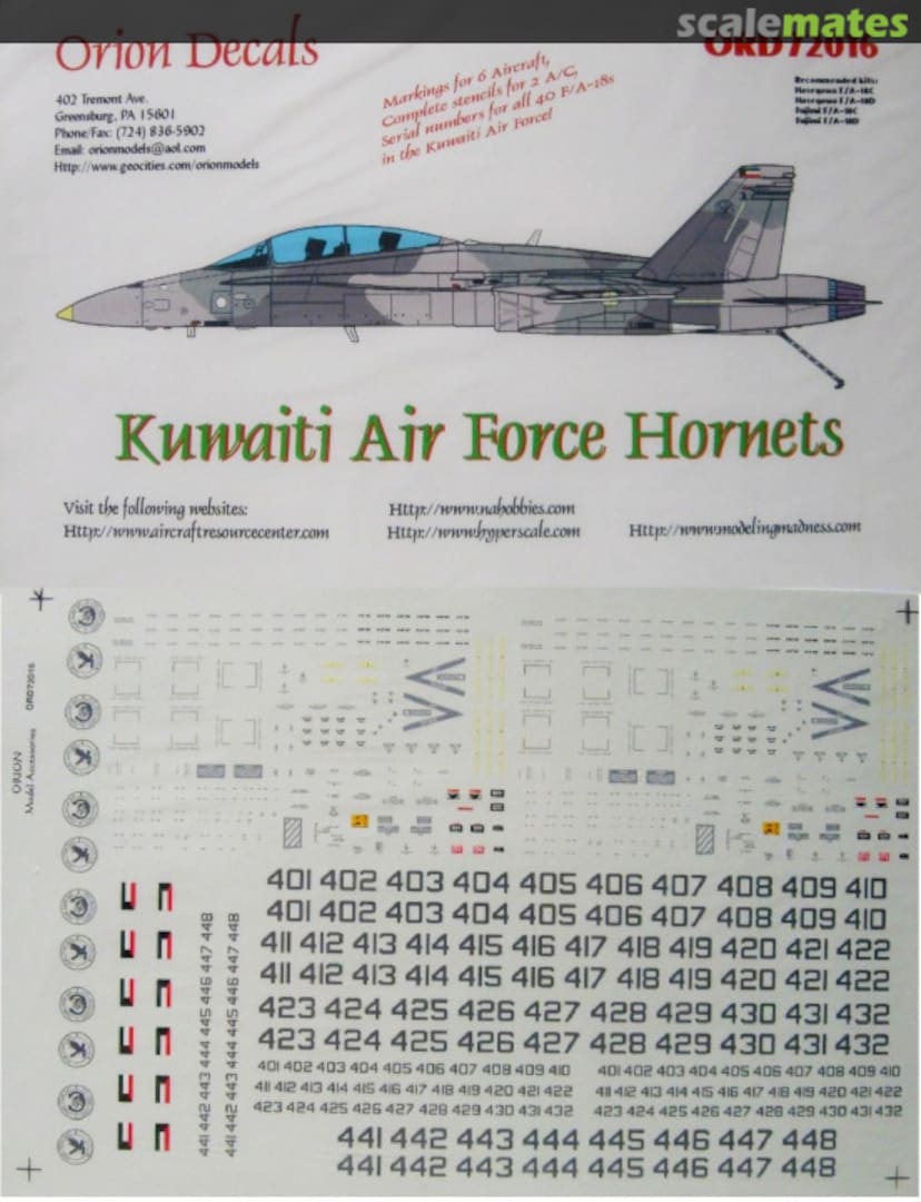 Boxart Kuwaiti Air Force Hornets ORD72016 Orion Models Boxart Kuwaiti Air Force Hornets ORD72016 Orion Models