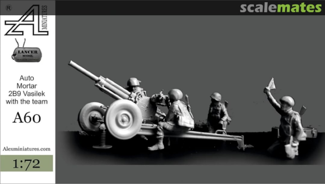 Boxart Auto Mortar 2B9 Vasilek with Crew A60 Alex Miniatures
