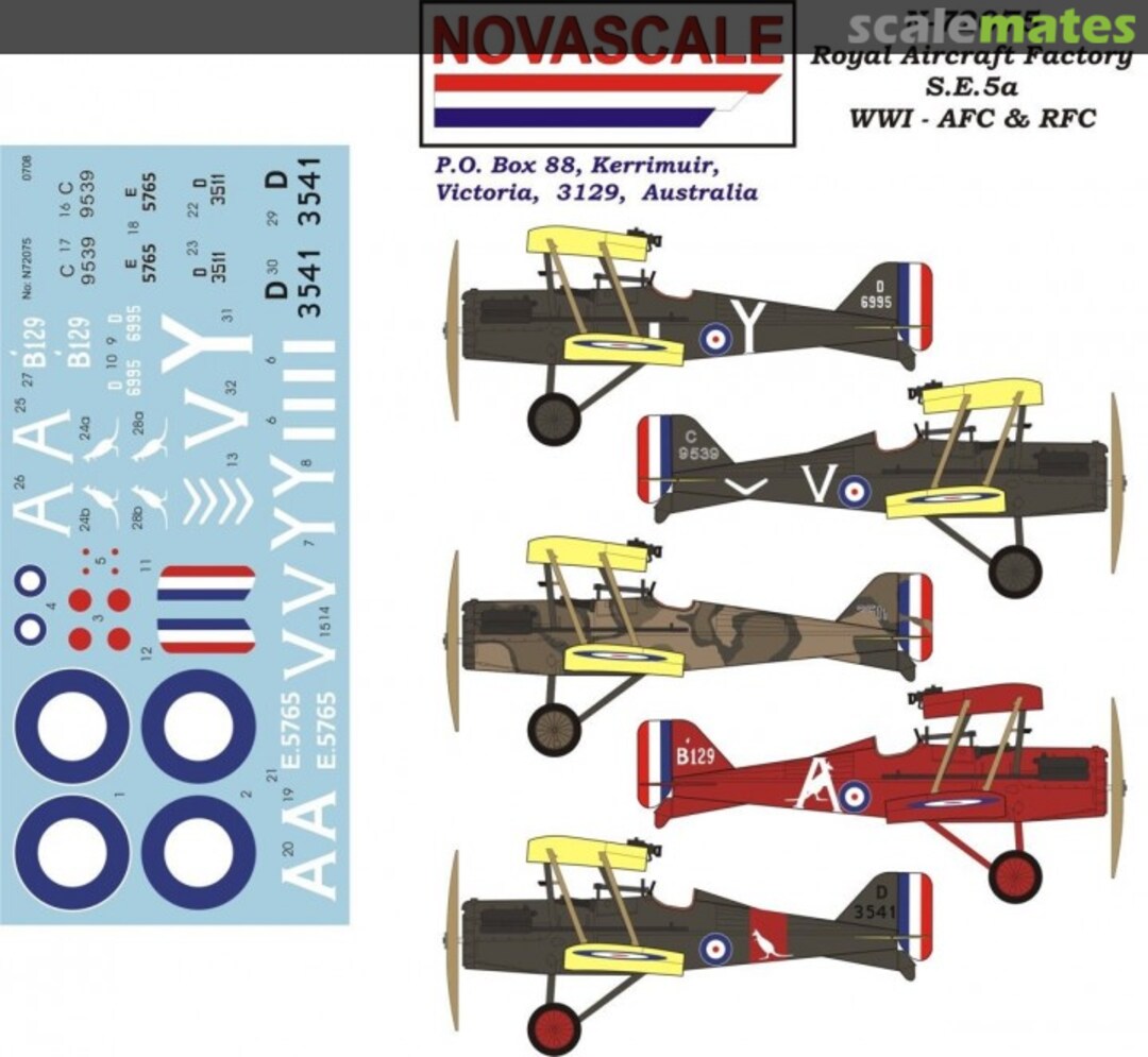 Boxart Royal Aircraft Factory S.E. 5a WWI - AFC & RFC N-72075 Novascale Boxart Royal Aircraft Factory S.E. 5a WWI - AFC & RFC N-72075 Novascale