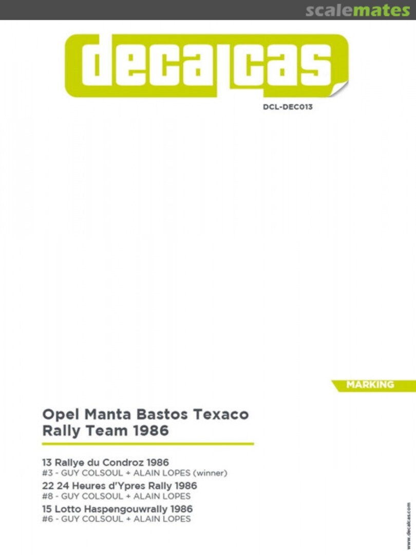 Boxart Opel Manta 400 Group B Bastos Texaco Rally Team DCL-DEC013 Decalcas Boxart Opel Manta 400 Group B Bastos Texaco Rally Team DCL-DEC013 Decalcas