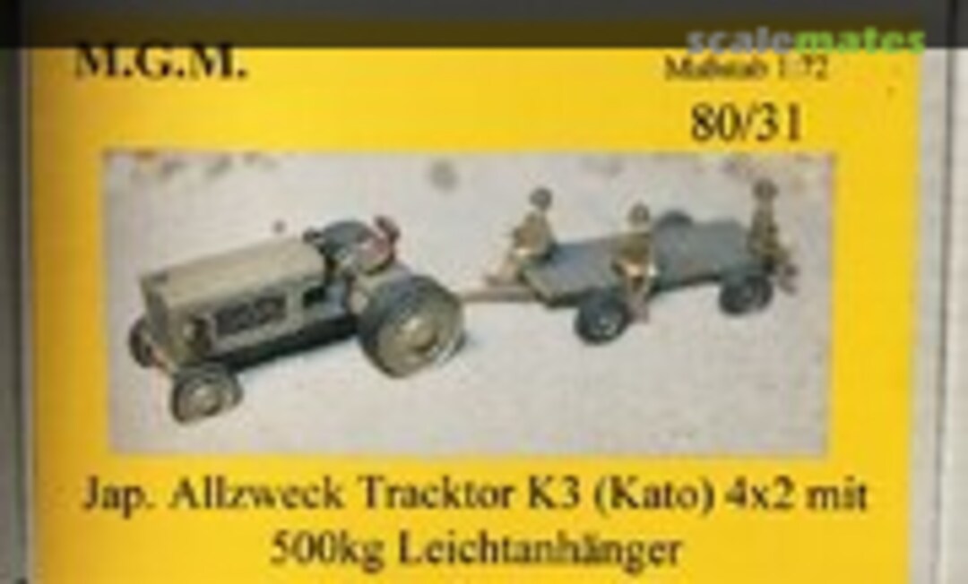 1:72 Jap. Allzweck-Traktor K3 (Kato) 4x2 mit 500kg Leichtanh. (M.G.M. 80/31) 80/31