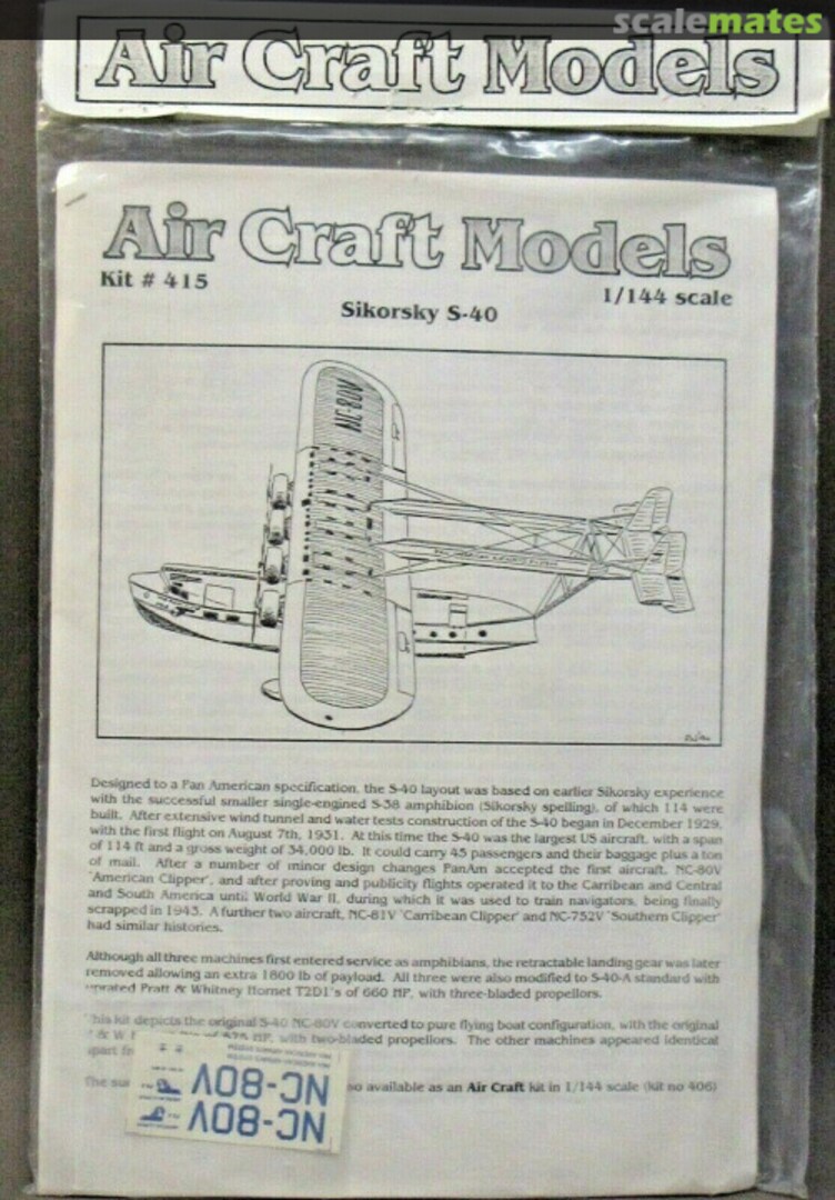 Boxart Sikorsky S.40 415 Air Craft Models Boxart Sikorsky S.40 415 Air Craft Models