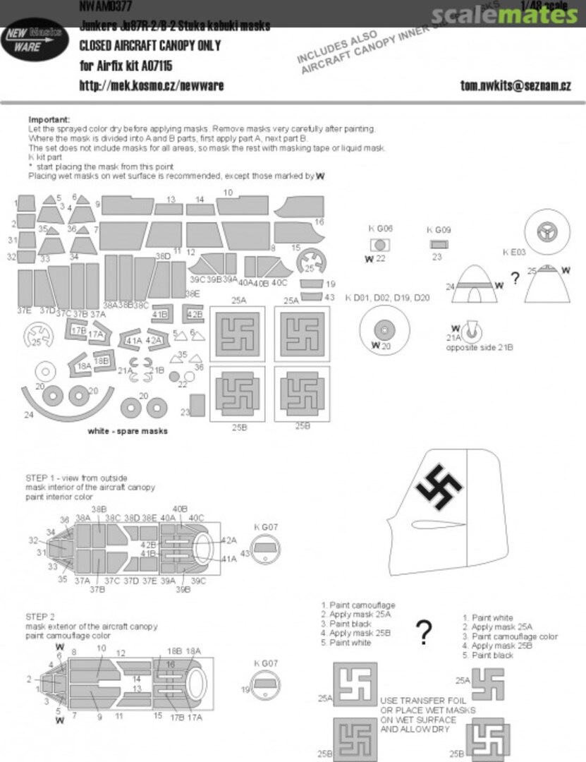 Boxart Junkers Ju 87R-2/B-2 Stuka kabuki masks - CLOSED AIRCRAFT CANOPY ONLY NWAM0377 New Ware